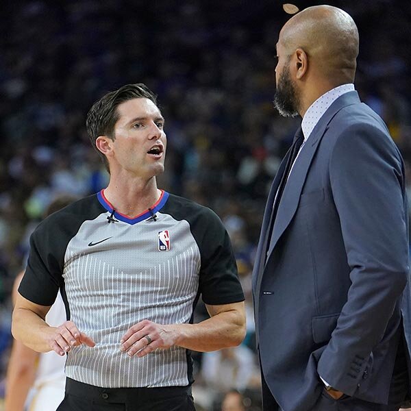 J.B. Bickerstaff argues with referee