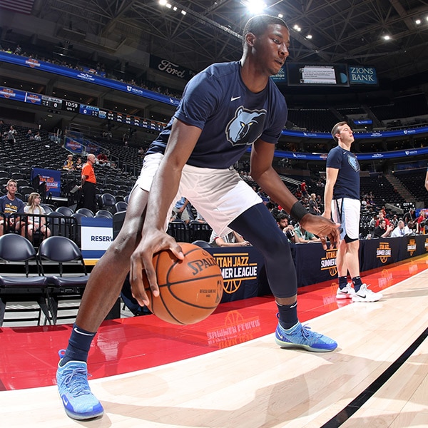 Jaren Jackson Jr. #13 of the Memphis Grizzlies warms up before the game