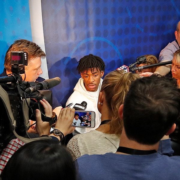 Ja Morant answers questions from the media