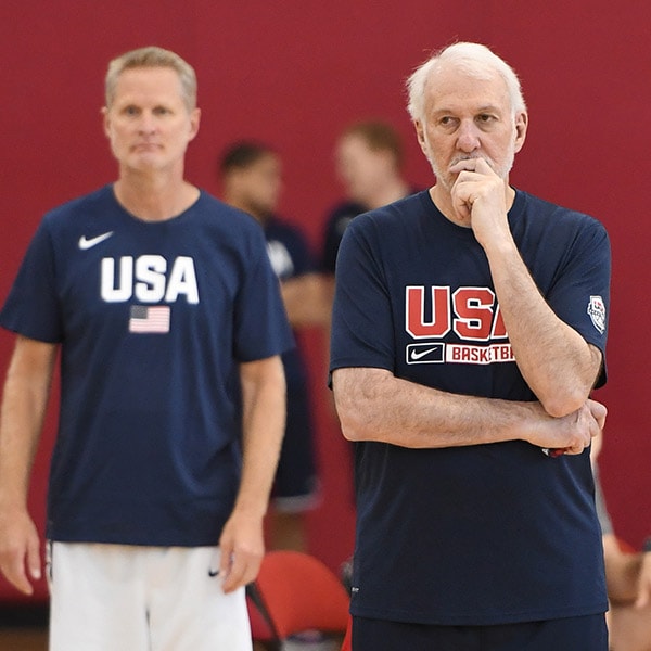 Gregg Popovich and Steve Kerr at Team USA practice