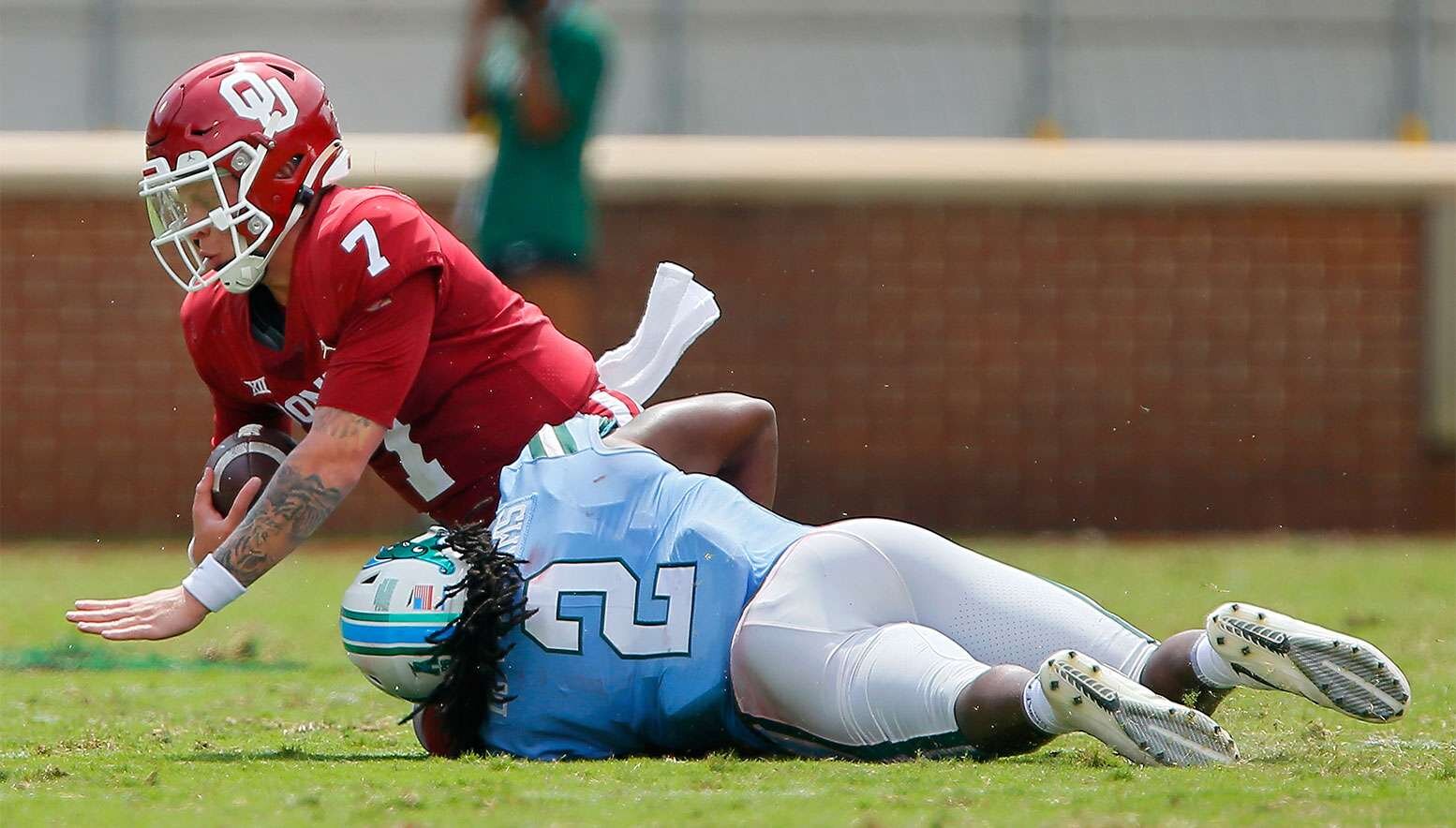 Spencer Rattler tackled