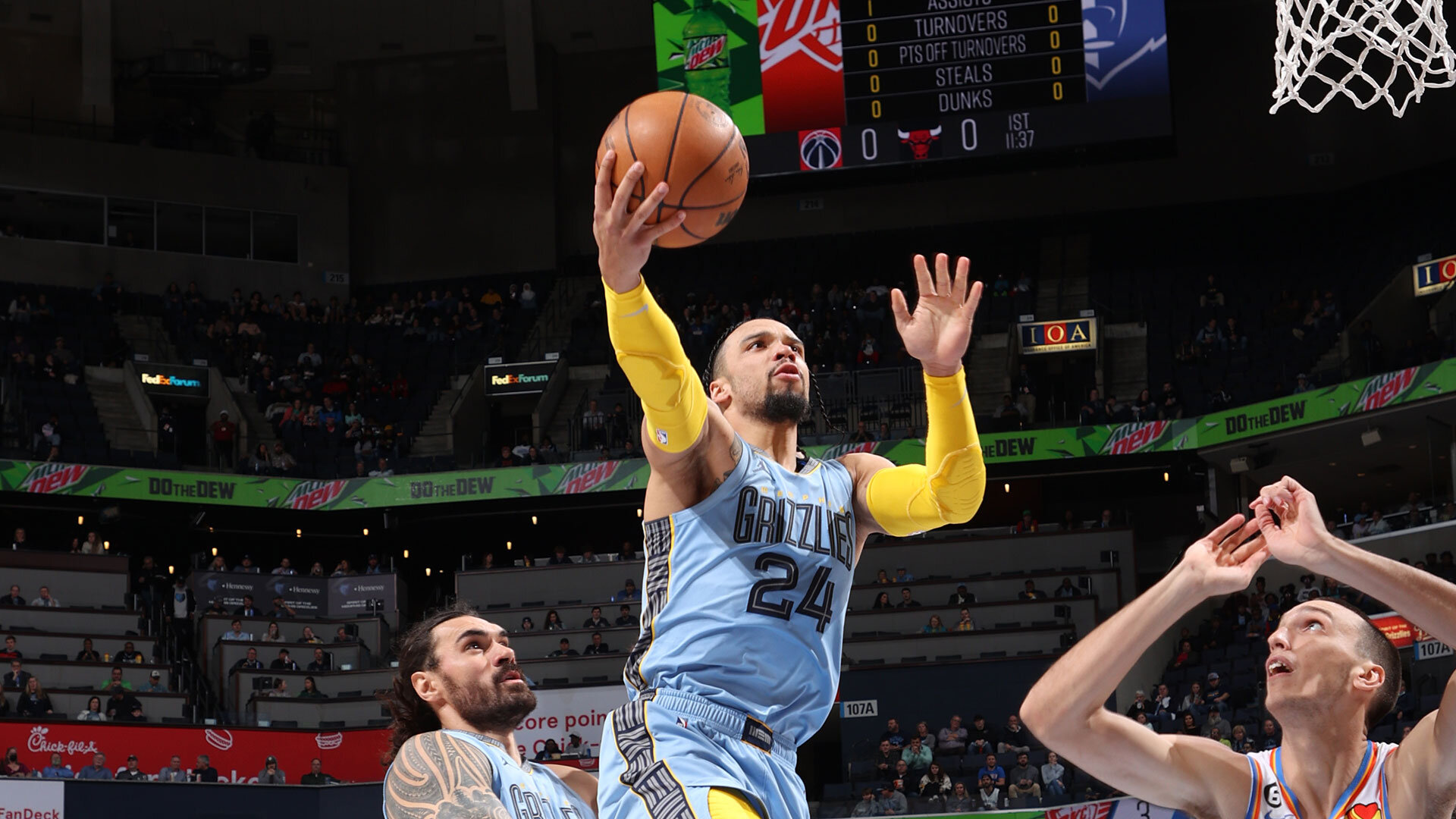 MEMPHIS, TN - DECEMBER 7: Dillon Brooks #24 of the Memphis Grizzlies drives to the basket during the game against the Oklahoma City Thunder on December 7, 2022 at FedExForum in Memphis, Tennessee. Photo by Joe Murphy/NBAE via Getty Images