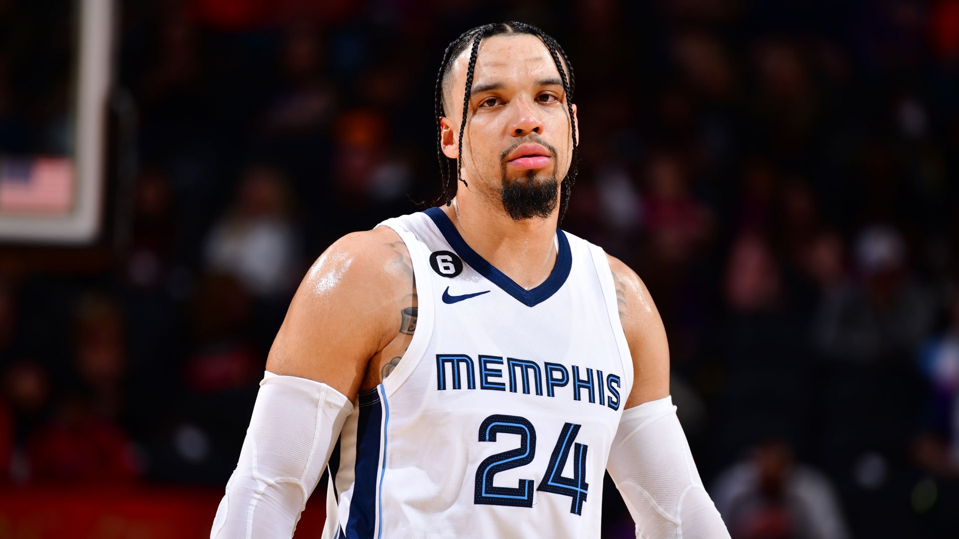 PHOENIX, AZ - JANUARY 22: Dillon Brooks #24 of the Memphis Grizzlies looks on during the game against the Phoenix Suns on January 22, 2023 at Footprint Center in Phoenix, Arizona.