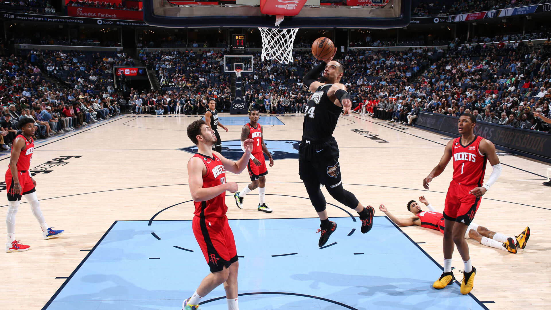 MEMPHIS, TN - MARCH 24: Dillon Brooks #24 of the Memphis Grizzlies drives to the basket during the game against the Houston Rockets on March 24, 2023 at FedExForum in Memphis, Tennessee.