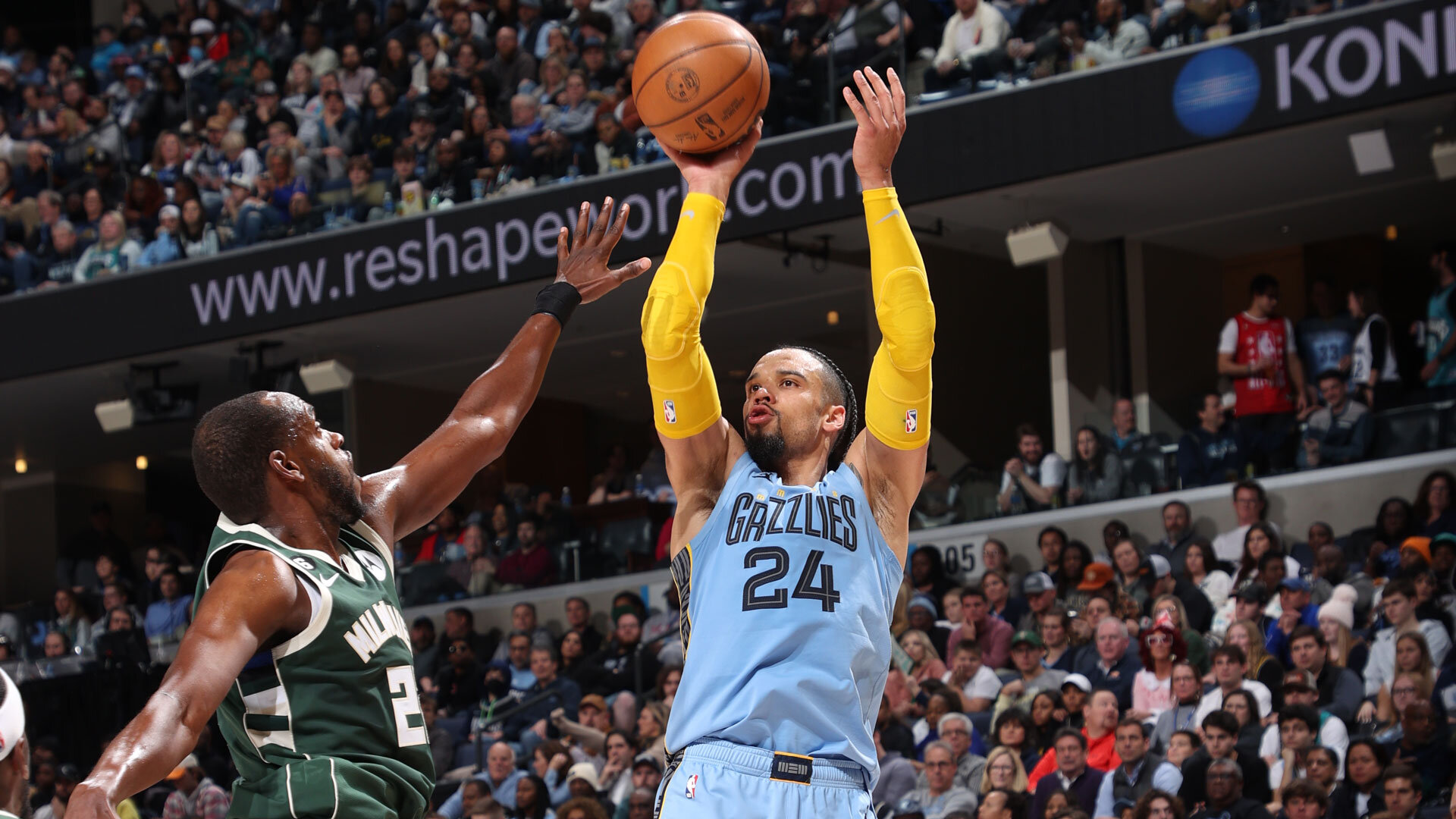 MEMPHIS, TN - DECEMBER 15: Dillon Brooks #24 of the Memphis Grizzlies shoots the ball during the game against the Milwaukee Bucks on December 15, 2022 at FedExForum in Memphis, Tennessee.