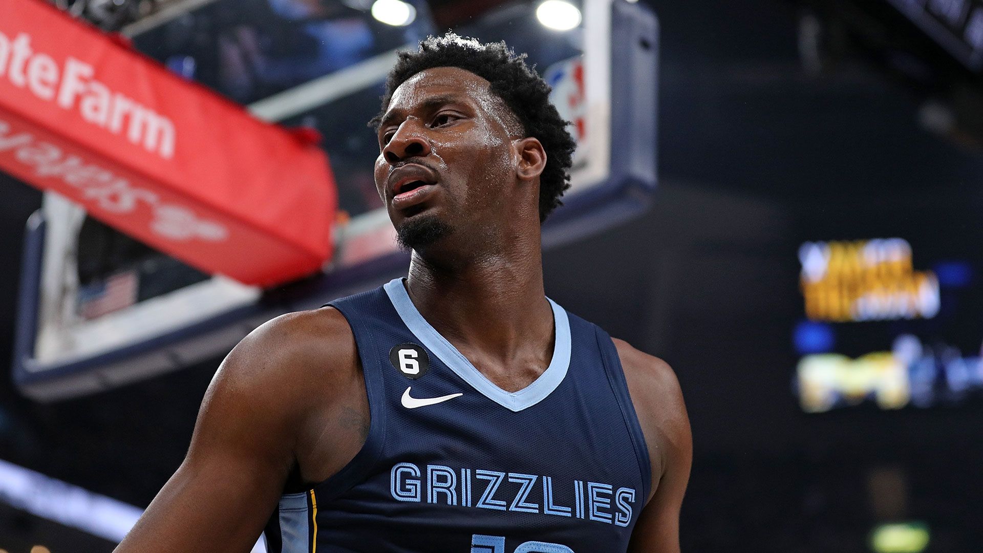 MEMPHIS, TENNESSEE - APRIL 16: Jaren Jackson Jr. #13 of the Memphis Grizzlies during the game against the Los Angeles Lakers during Game One of the Western Conference First Round Playoffs at FedExForum on April 16, 2023 in Memphis, Tennessee.