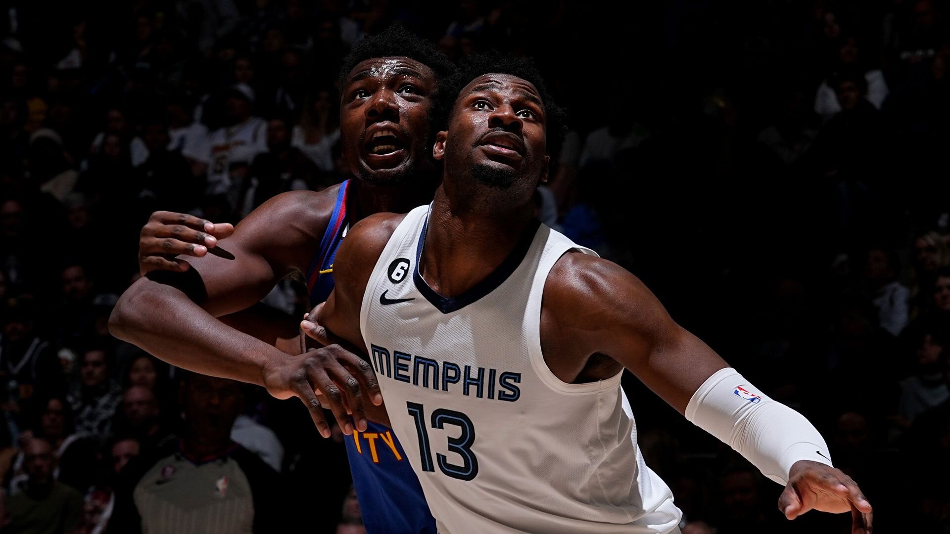 DENVER, CO - MARCH 3: Jaren Jackson Jr. #13 of the Memphis Grizzlies boxes out during the game on March 3, 2023 at the Ball Arena in Denver, Colorado.