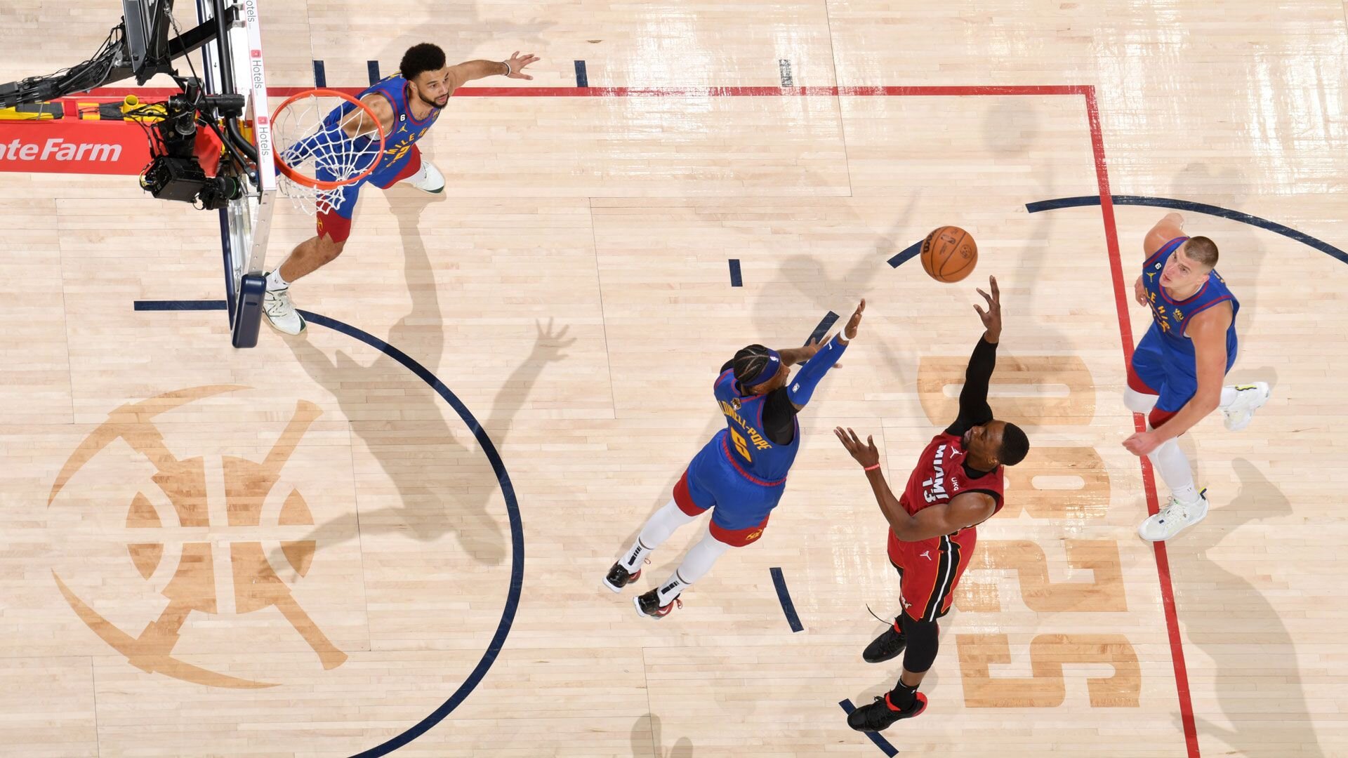 DENVER, CO - JUNE 1: Bam Adebayo #13 of the Miami Heat shoots the ball during Game One of the 2023 NBA Finals against the Denver Nuggets on June 1, 2023 at the Ball Arena in Denver, Colorado.