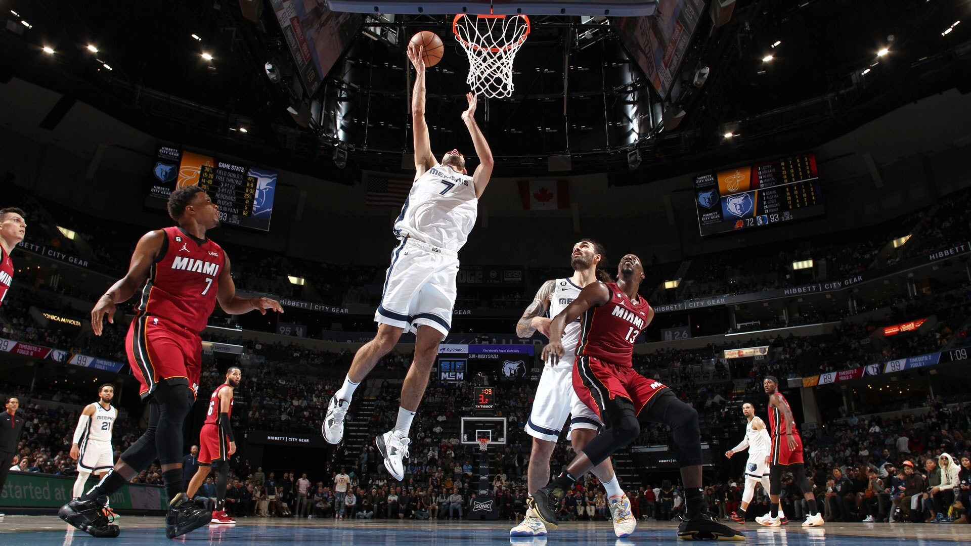 MEMPHIS, TN - DECEMBER 5: Santi Aldama #7 of the Memphis Grizzlies shoots the ball during the game against the Miami Heat on December 5, 2022 at FedExForum in Memphis, Tennessee.