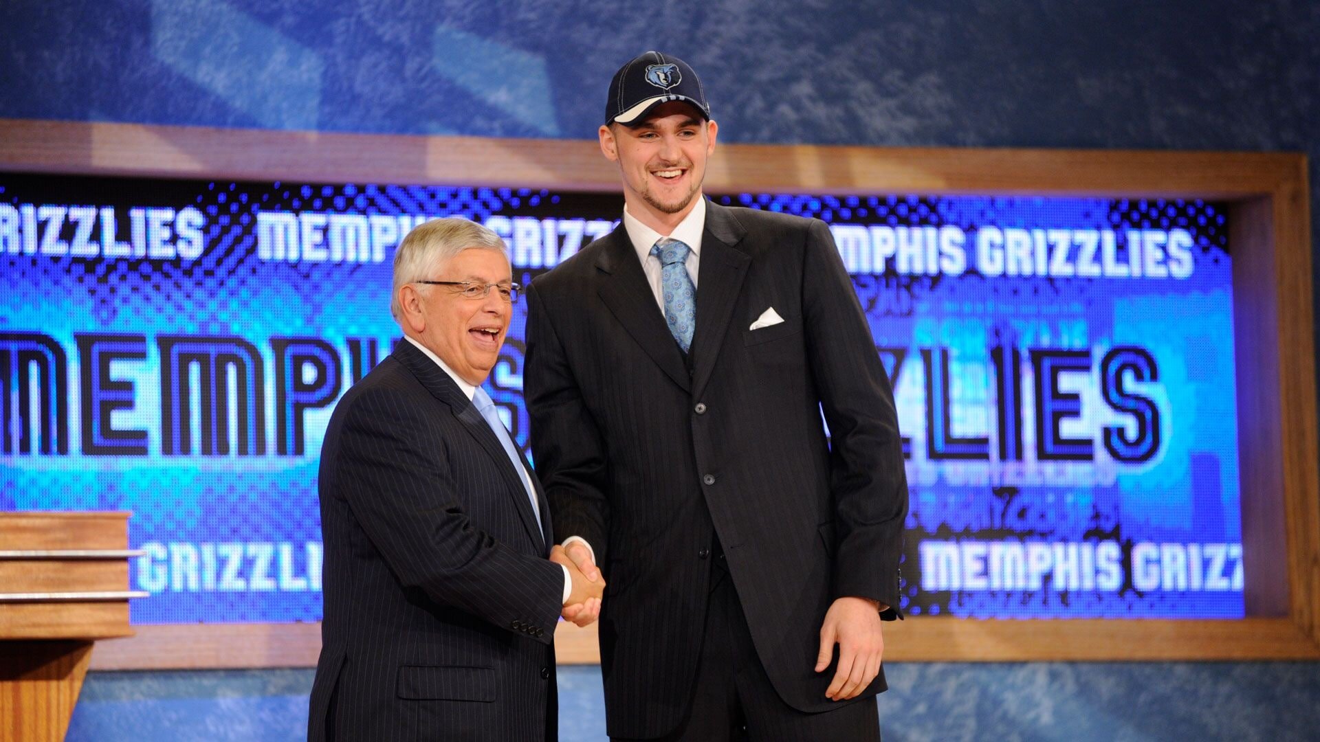 NEW YORK, NY - JUNE 26: NBA Commissioner David Stern shakes hands with Kevin Love after being selected by the Memphis Grizzlies during the 2008 NBA Draft on June 26, 2008 at the Washington Mutual Theatre at Madison Square Garden in New York, New York.