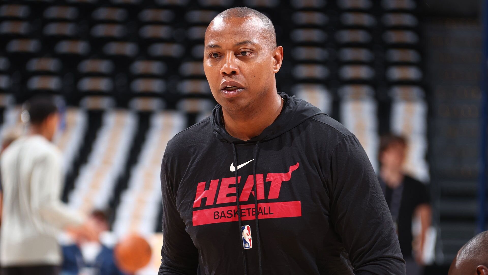 DENVER, CO - JUNE 4: Assistant Coach Caron Butler of the Miami Heat before Game Two of the 2023 NBA Finals against the Denver Nuggets on June 4, 2023 at the Ball Arena in Denver, Colorado.