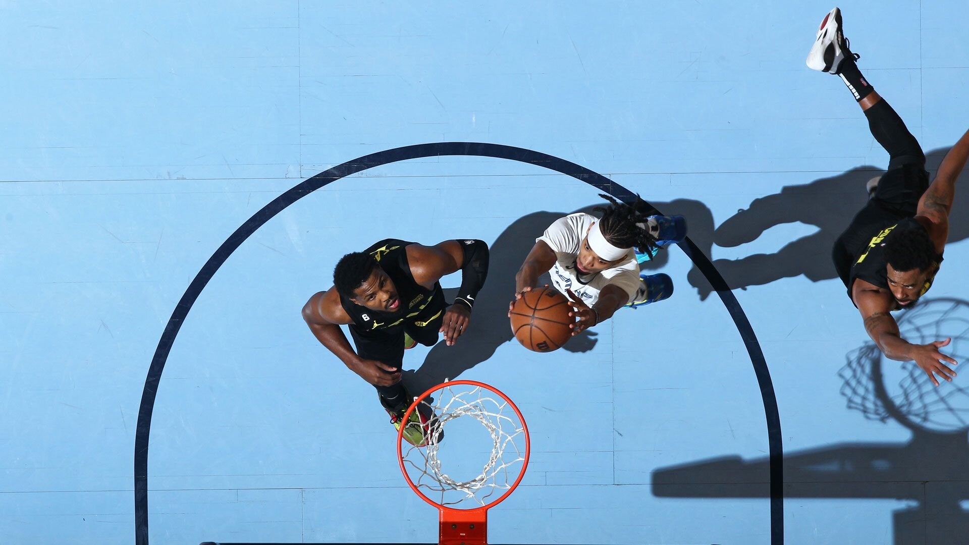 MEMPHIS, TN - JANUARY 8: Ziaire Williams #8 of the Memphis Grizzlies goes to the basket against the Utah Jazz on January 8, 2023 at FedExForum in Memphis, Tennessee.