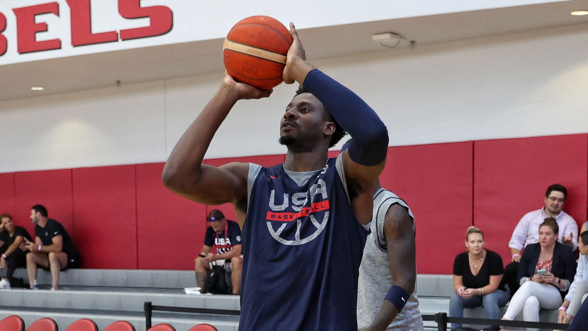 LAS VEGAS, NV - AUGUST 3: Jaren Jackson Jr. shoots the ball during the USA Men's National Team Practice as part of 2023 FIBA World Cup on August 3, 2023 at the Mendenhall Center in Las Vegas, Nevada.