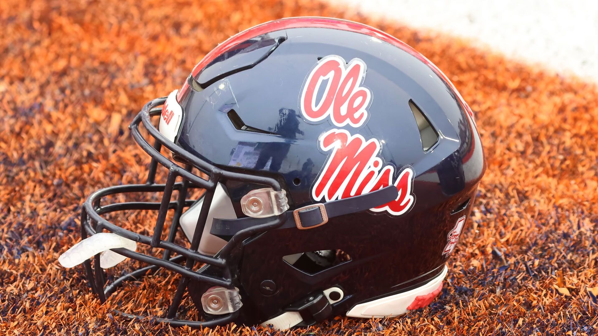 MOBILE, AL - FEBRUARY 02: A general view of an Ole Miss Rebels helmet during the Reese's Senior Bowl team practice session on February 2, 2023 at Hancock Whitney Stadium in Mobile, Alabama.  (Photo by Michael Wade/Icon Sportswire via Getty Images)