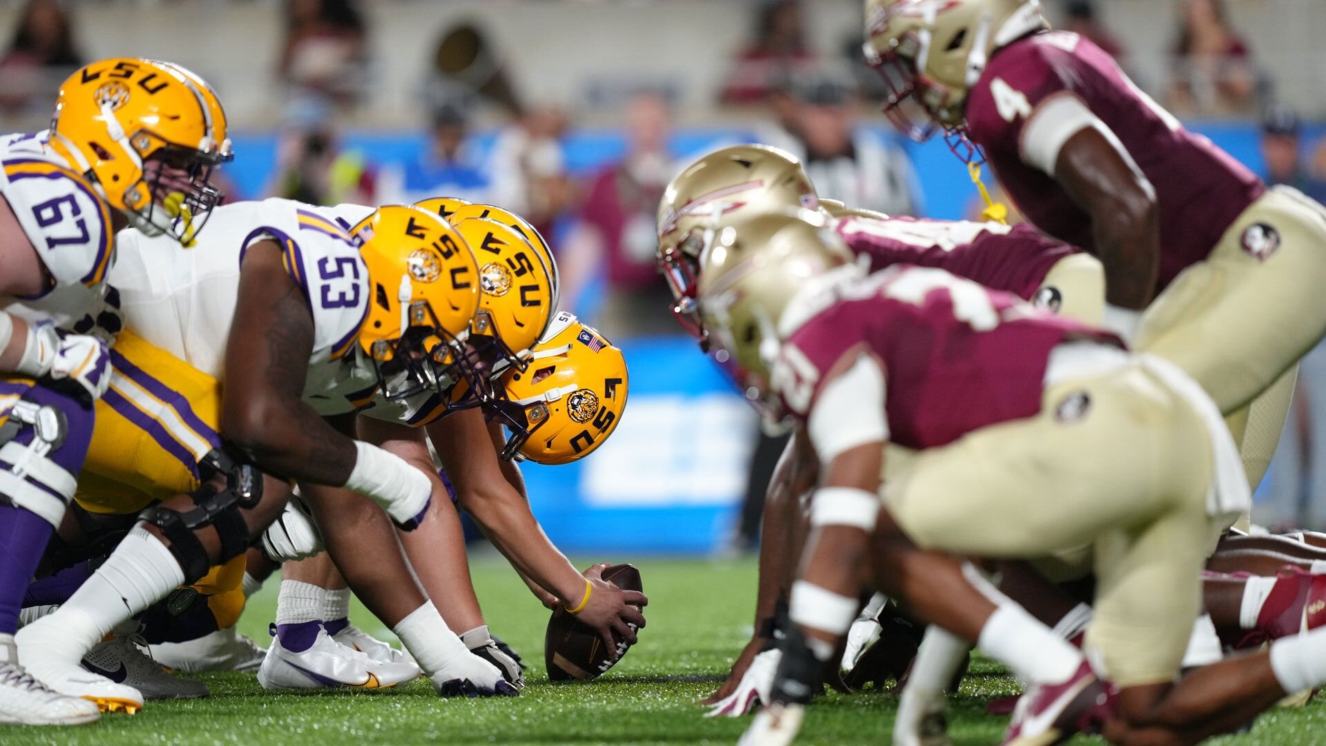 ORLANDO, FL - SEPTEMBER 03: both teams line up for an extra point during the Camping World Kickoff game between the LSU Tigers and the Florida State Seminoles, on Sunday, September 3, 2023 at Camping World Stadium in Orlando, Fla. (Photo by Peter Joneleit/Icon Sportswire via Getty Images)