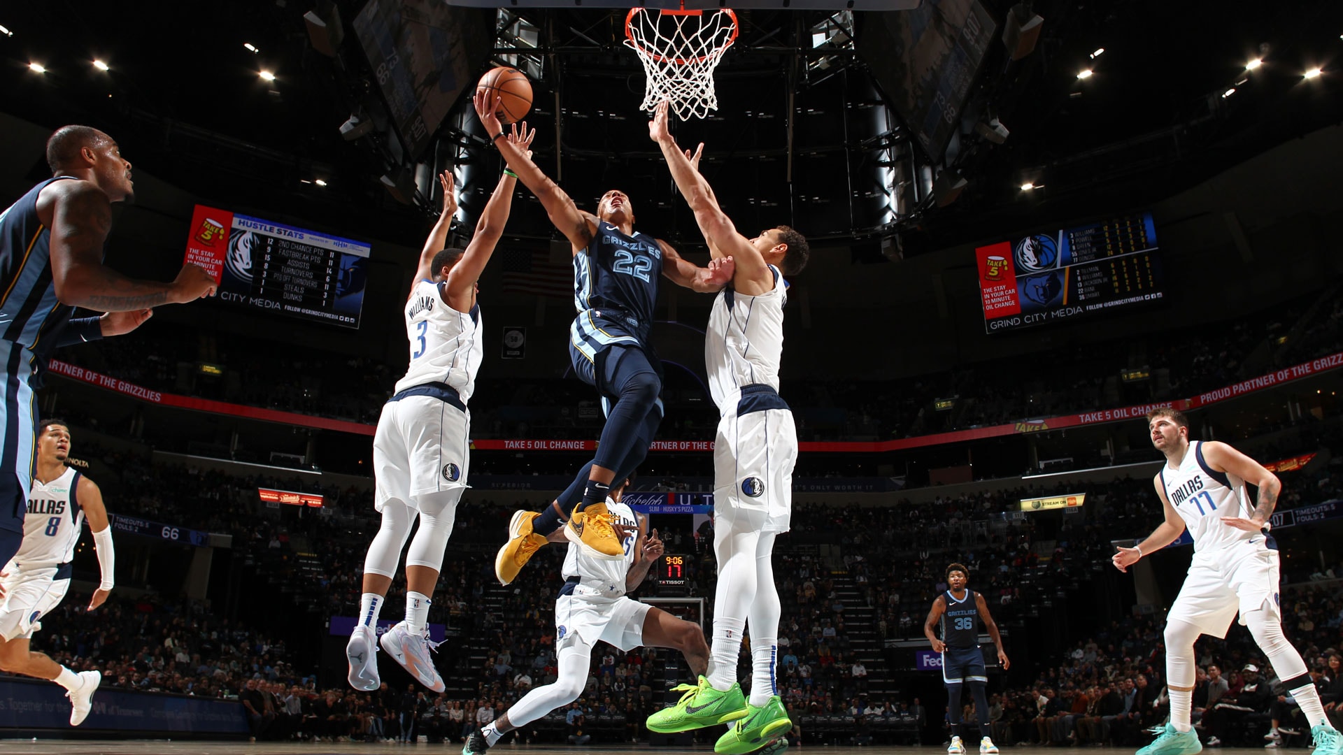 MEMPHIS, TN - OCTOBER 30: Desmond Bane #22 of the Memphis Grizzlies drives to the basket during the game against the Dallas Mavericks on October 30, 2023 at FedExForum in Memphis, Tennessee.