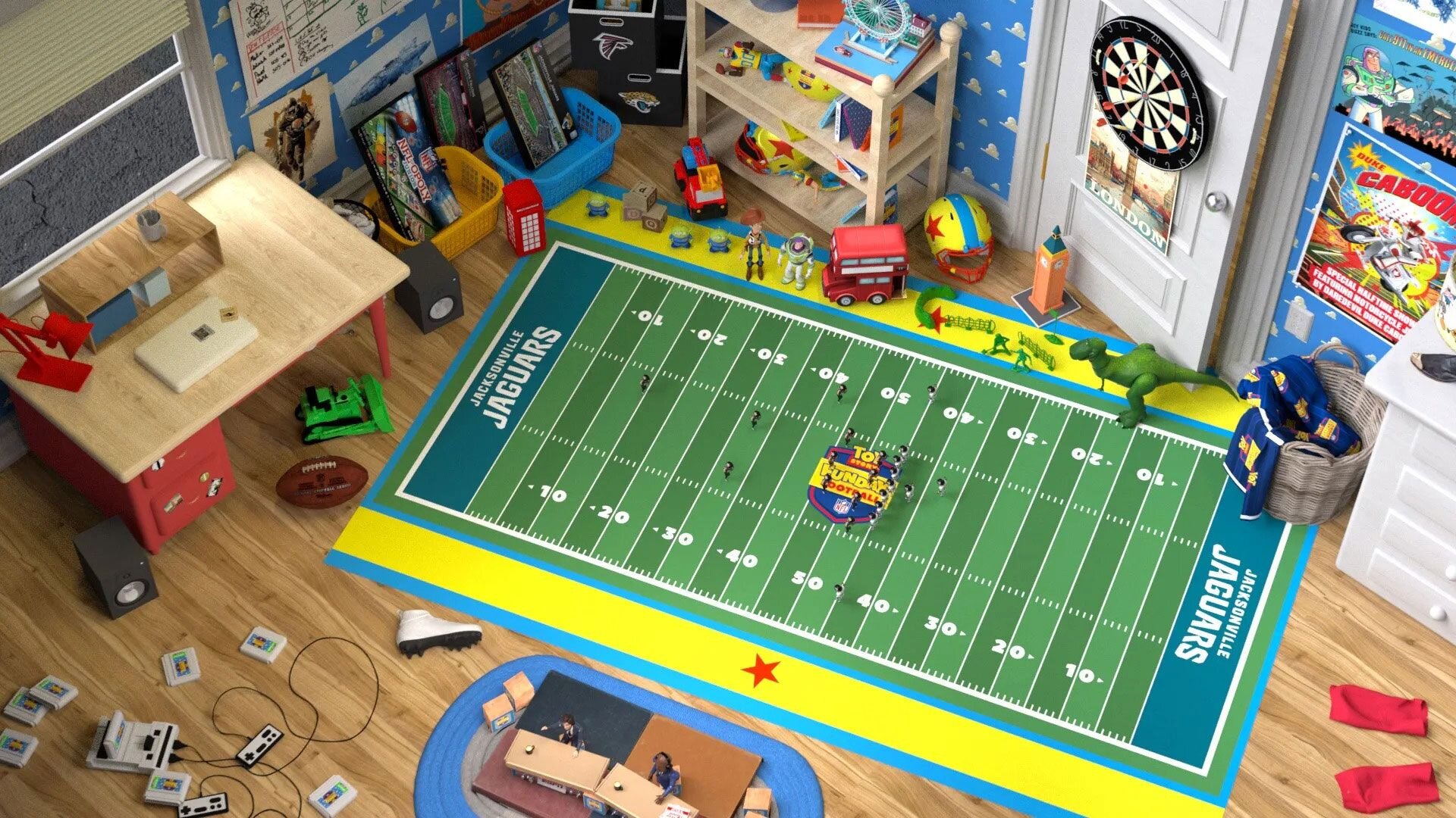 The NFL’s Next Gen Stats Player Tracking Data enable a virtual recreation of the game, bringing every player and every play into the “Toy Story” universe in real-time. (ESPN/Disney)