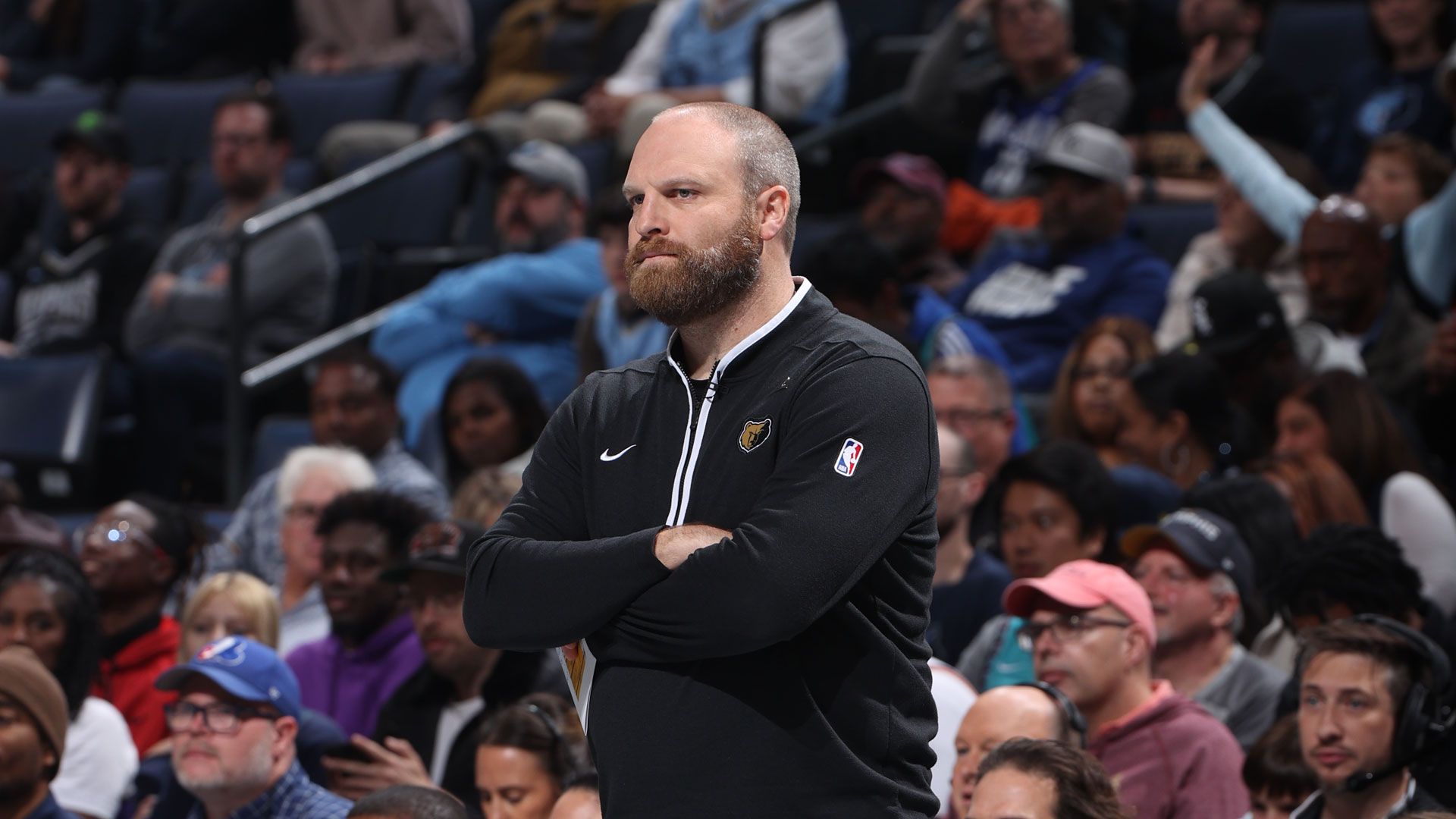 MEMPHIS, TN - NOVEMBER 24: Head Coach Taylor Jenkins of the Memphis Grizzlies looks on during the game against the Phoenix Suns during the In-Season Tournament on NOVEMBER 24, 2023 at FedExForum in Memphis, Tennessee.