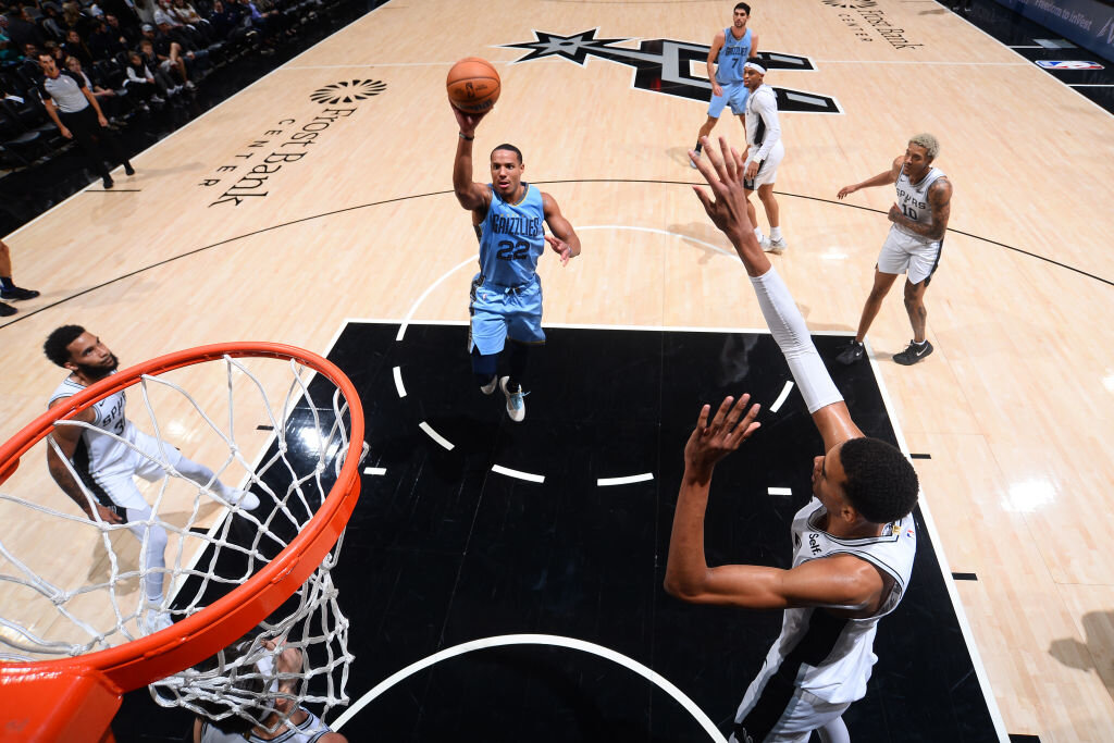 SAN ANTONIO, TX - NOVEMBER 18: Desmond Bane #22 of the Memphis Grizzlies shoots the ball during the game against the San Antonio Spurs on November 18, 2023 at the AT&T Center in San Antonio, Texas.