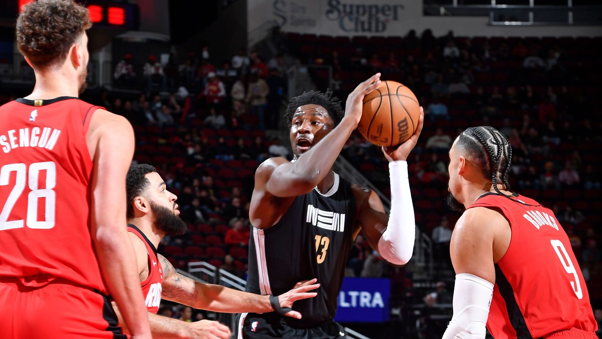 HOUSTON, TX - DECEMBER 13: Jaren Jackson Jr. #13 of the Memphis Grizzlies handles the ball during the game against the Houston Rockets on December 13, 2023 at the Toyota Center in Houston, Texas.