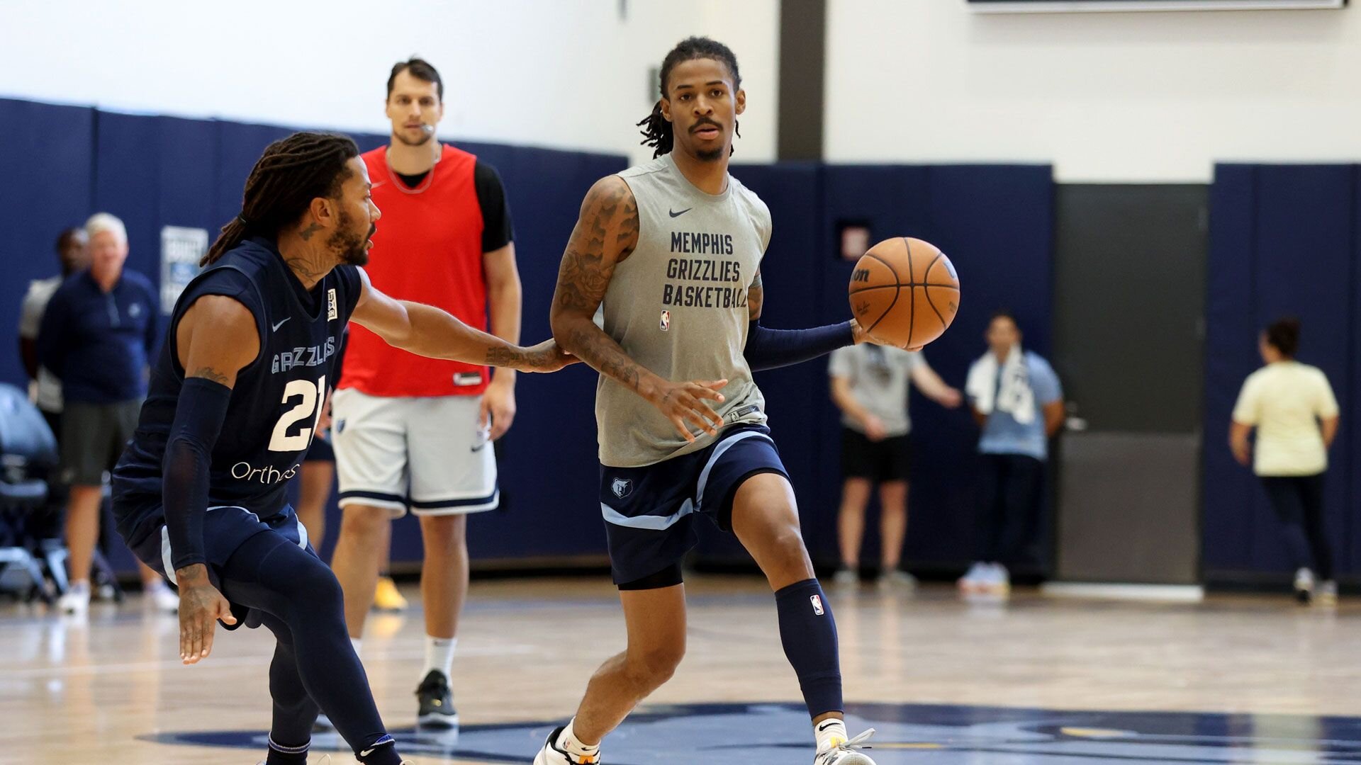 MEMPHIS, TN - OCTOBER 3: Ja Morant #12 of the Memphis Grizzlies drives to the basket during a team practice on October 3, 2023 at FedExForum in Memphis, Tennessee.