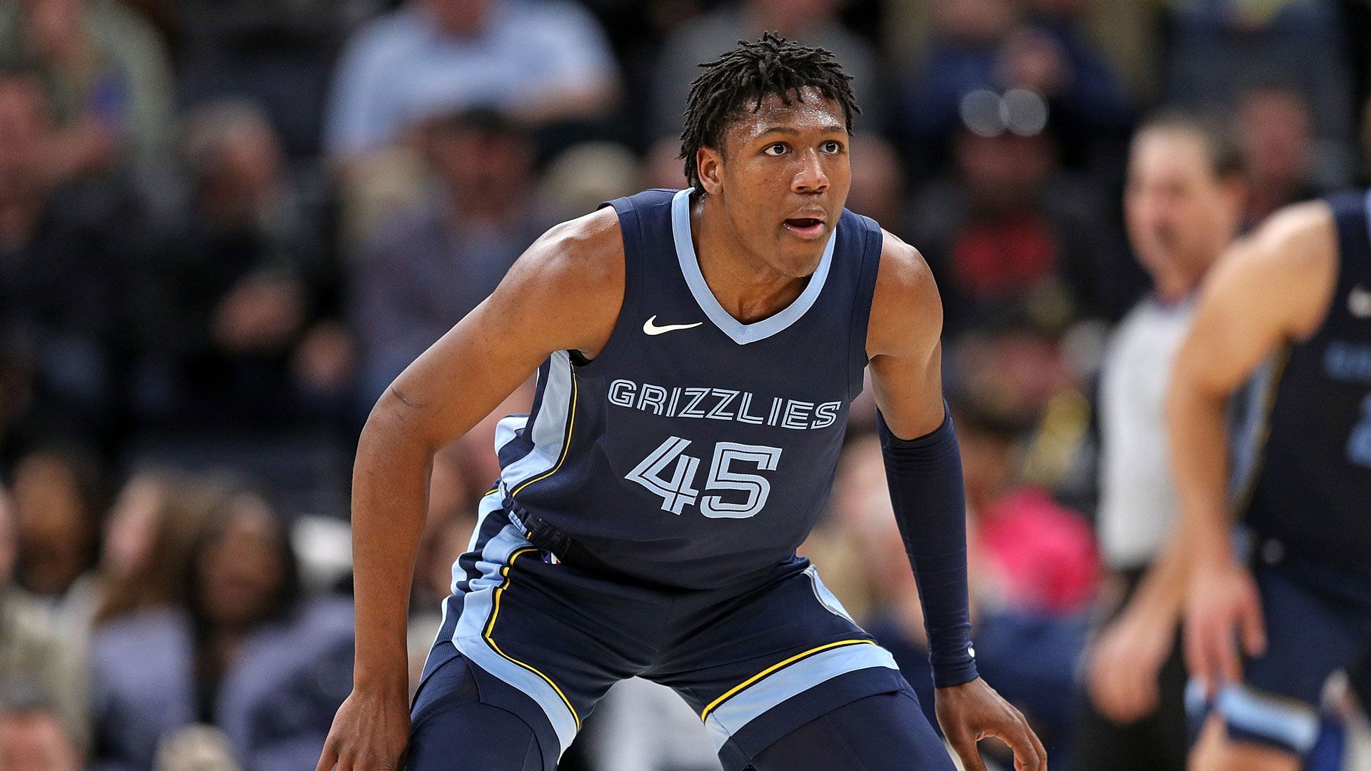 MEMPHIS, TENNESSEE - JANUARY 29: GG Jackson #45 of the Memphis Grizzlies during the game against the Sacramento Kings at FedExForum on January 29, 2024 in Memphis, Tennessee.