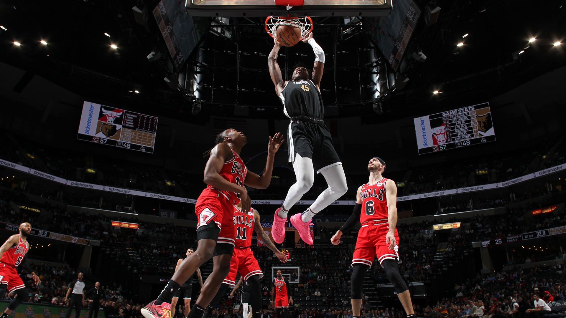 MEMPHIS, TN - FEBRUARY 8: GG Jackson #45 of the Memphis Grizzlies dunks the ball during the game against the Chicago Bulls on February 8, 2024 at FedExForum in Memphis, Tennessee.