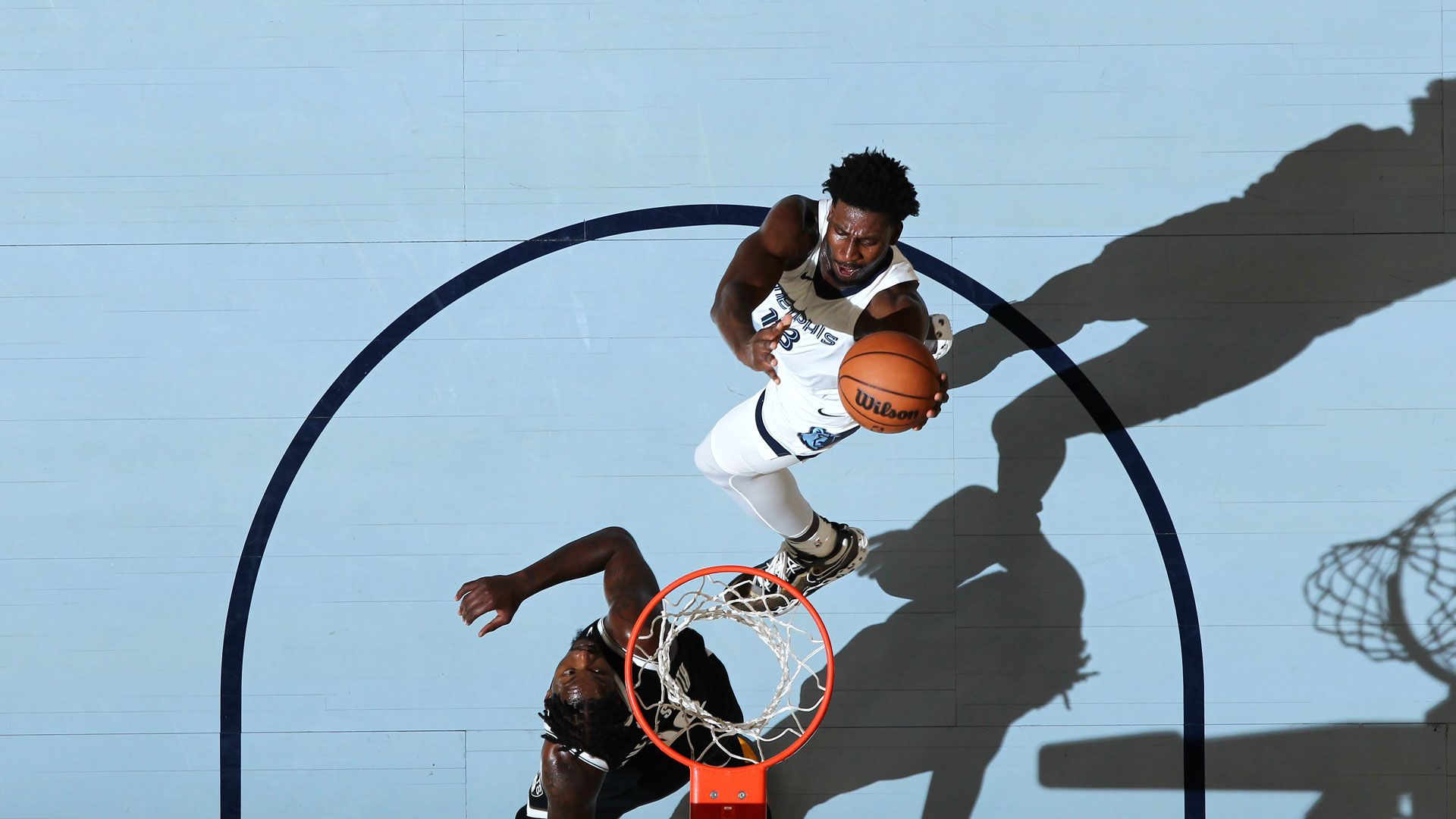 MEMPHIS, TN - February 26:  Jaren Jackson Jr. #13 of the Memphis Grizzlies drives to the basket during the game against the Brooklyn Nets on February 26, 2024 at FedExForum in Memphis, Tennessee.