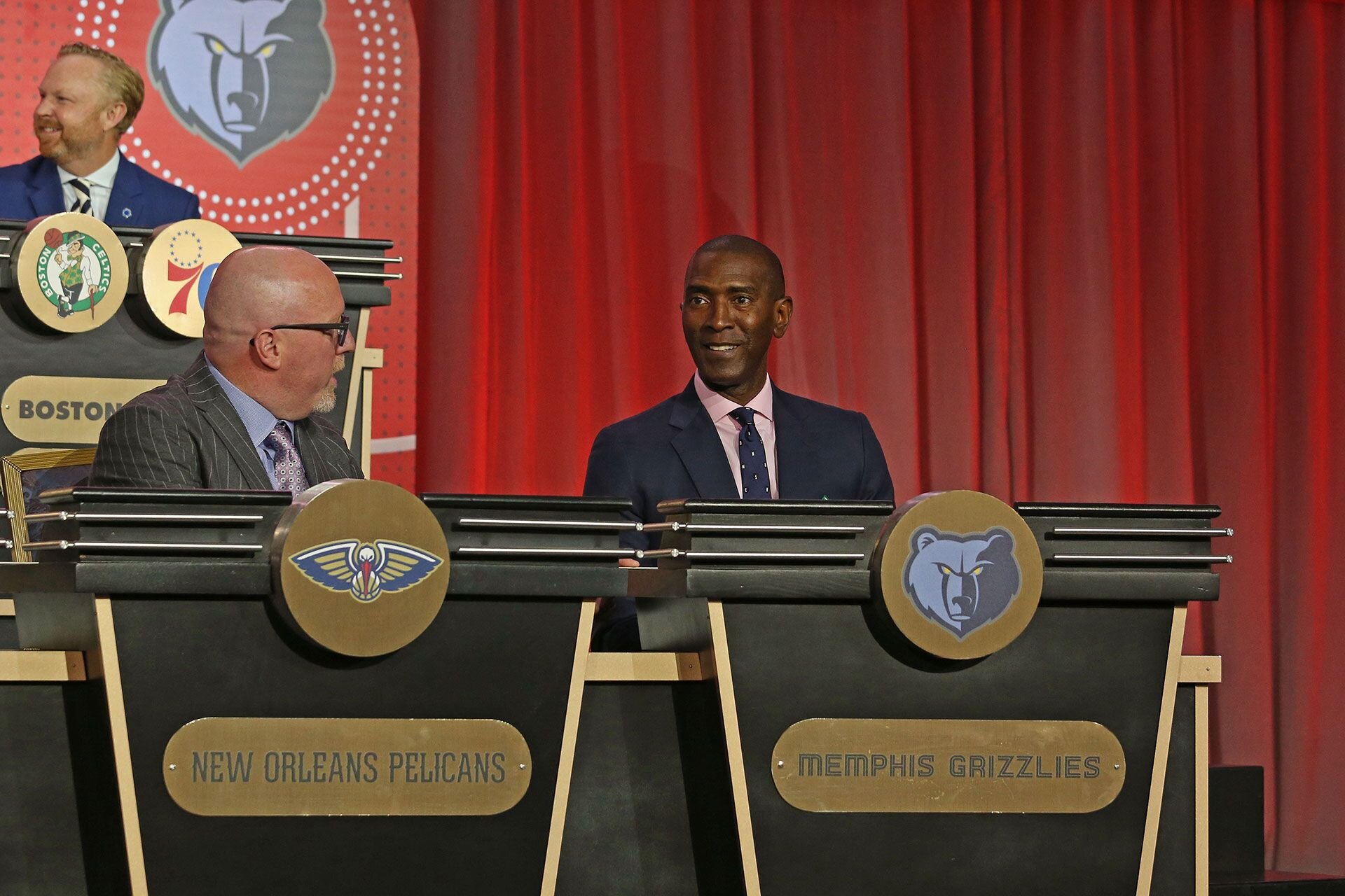 CHICAGO, IL - MAY 14: Elliot Perry of the Memphis Grizzlies sits on stage during the 2019 NBA Draft Lottery on May 14, 2019 at the Chicago Hilton in Chicago, Illinois.