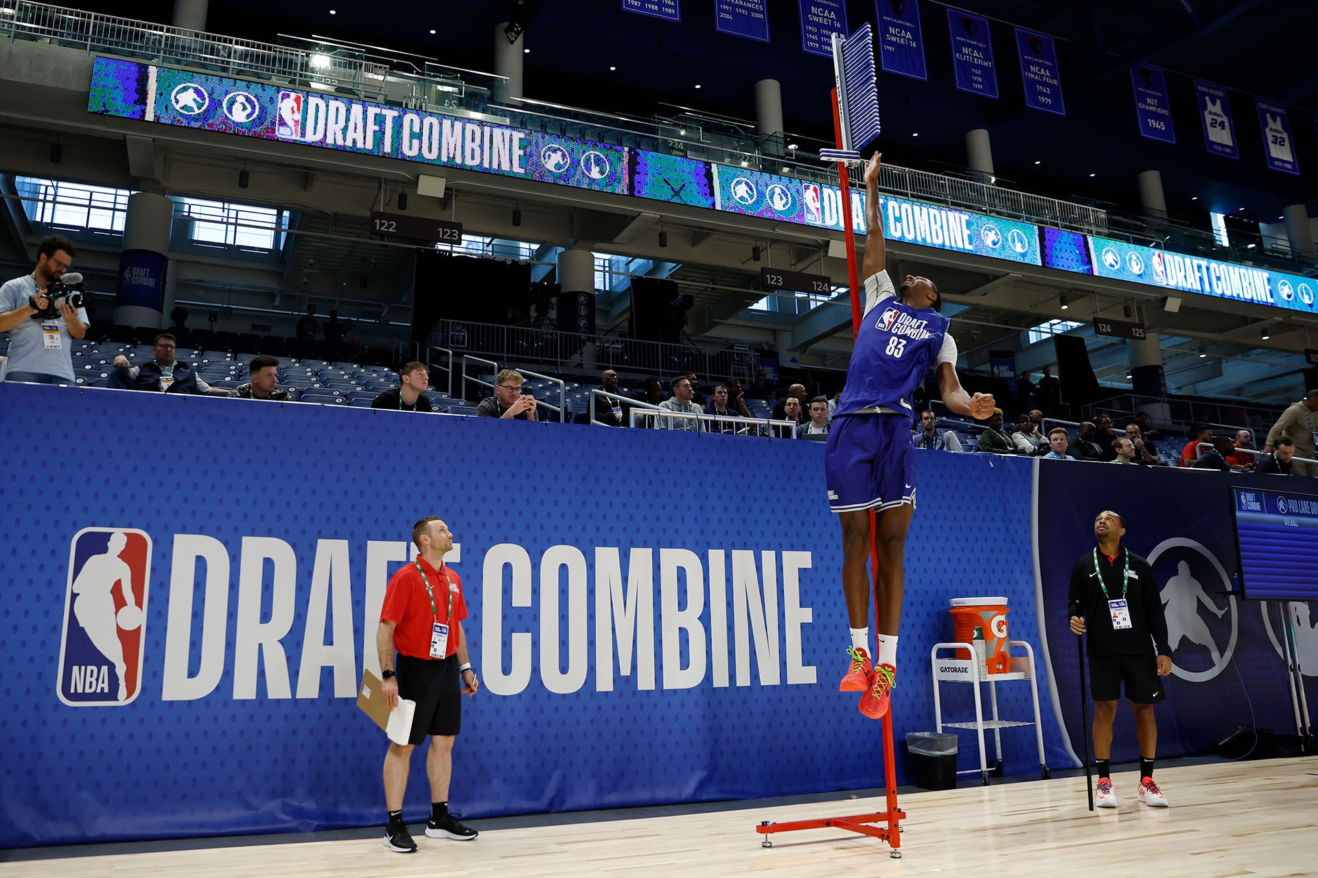 CHICAGO, IL - MAY 13: Alexandre Sarr does the vertical drill during the 2024 NBA Combine on May 13, 2024 at Wintrust Arena in Chicago, Illinois.