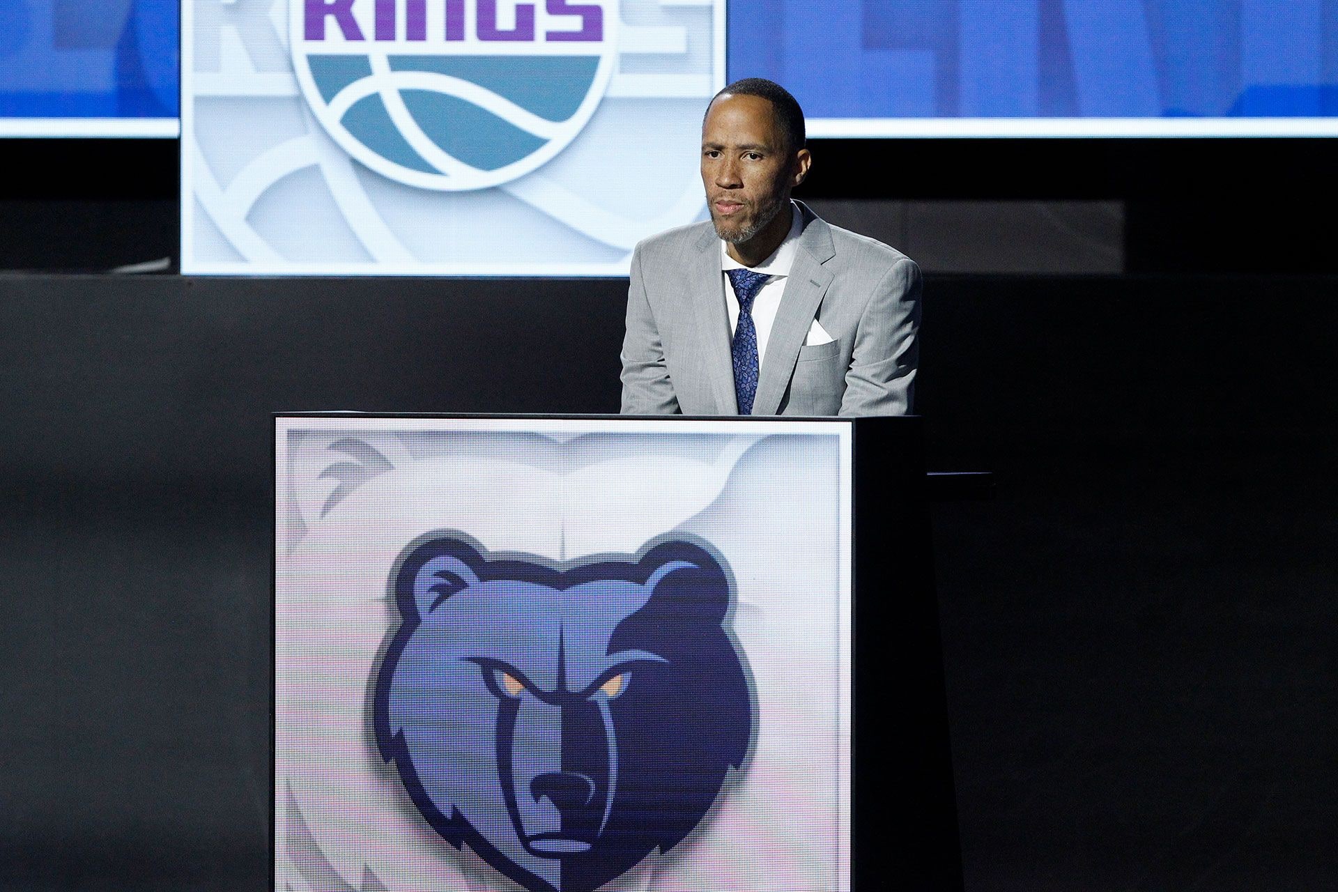 CHICAGO, IL -  MAY 12:  Tayshaun Prince of the Memphis Grizzlies  looks on during the 2024 NBA Draft Lottery on May 12, 2024 at the McCormick Convention Center in Chicago, IL.