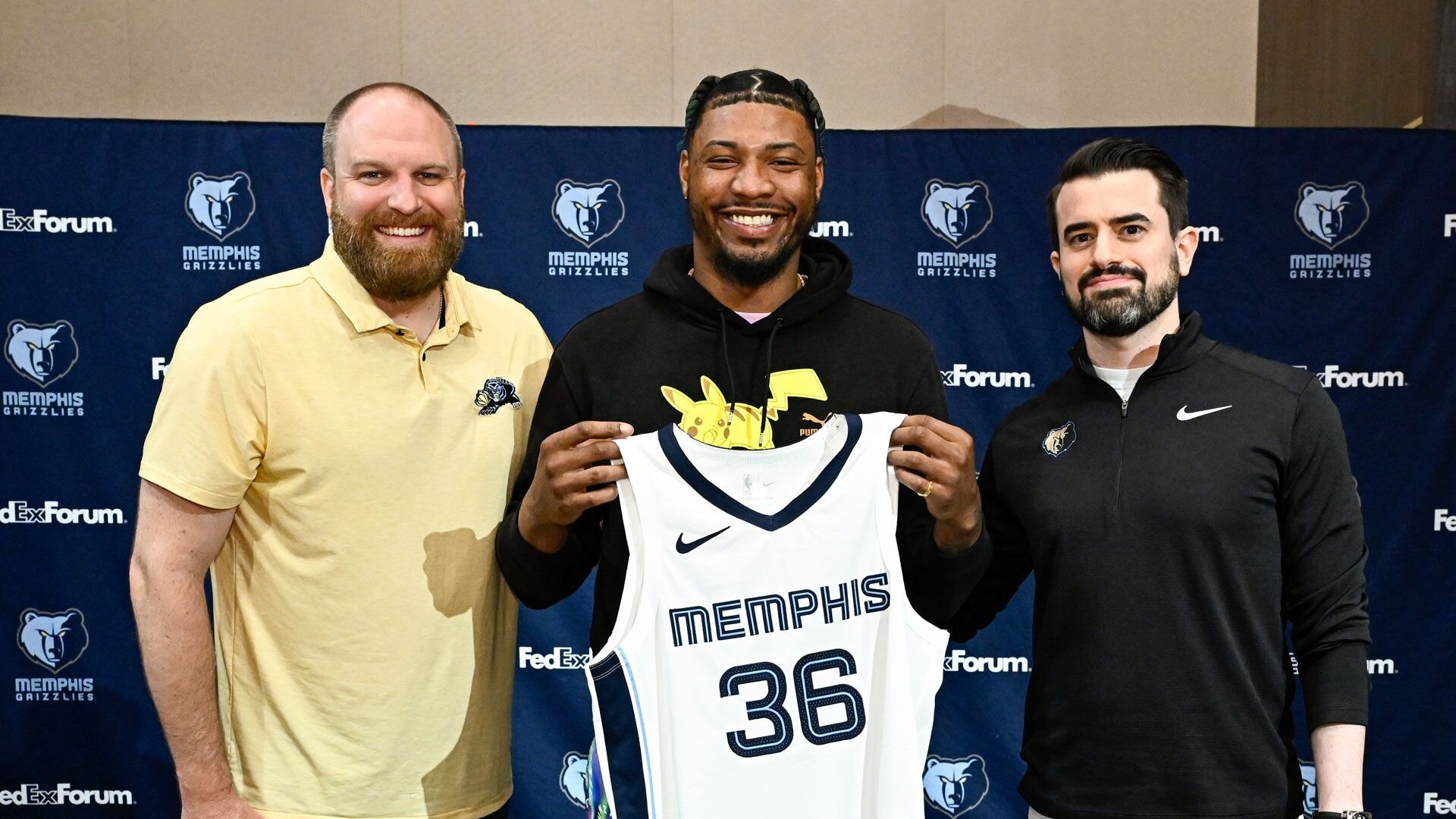 LAS VEGAS, NV - JULY 7: The Memphis Grizzlies introduce Marcus Smart during a press conference on July 7, 2023 in Las Vegas, Nevada.