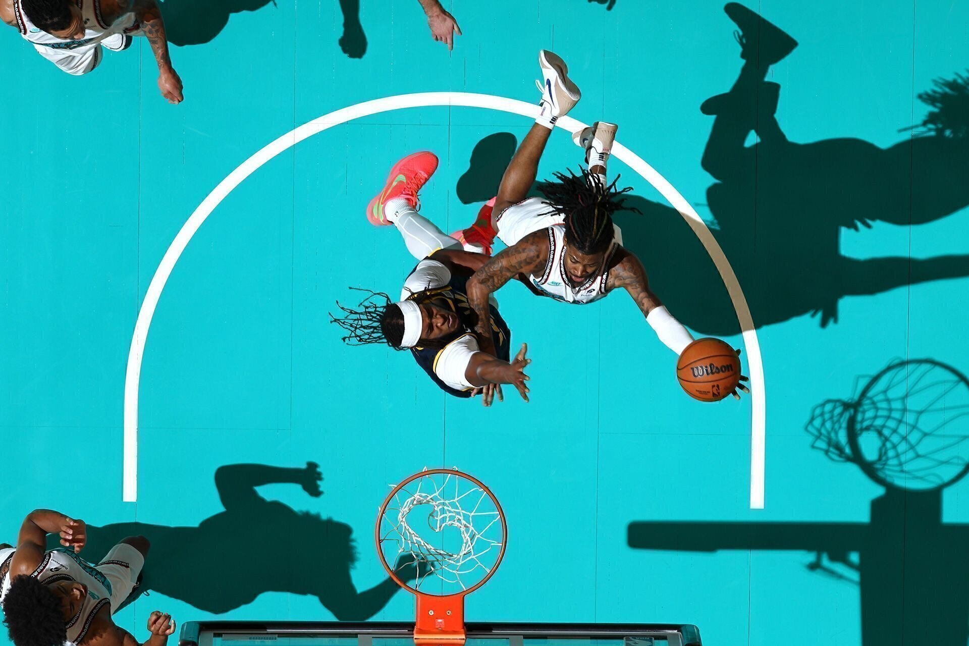 MEMPHIS, TN - DECEMBER 1: Ja Morant #12 of the Memphis Grizzlies drives to the basket during the game against the Indiana Pacers on December 1, 2024 at FedExForum in Memphis, Tennessee.