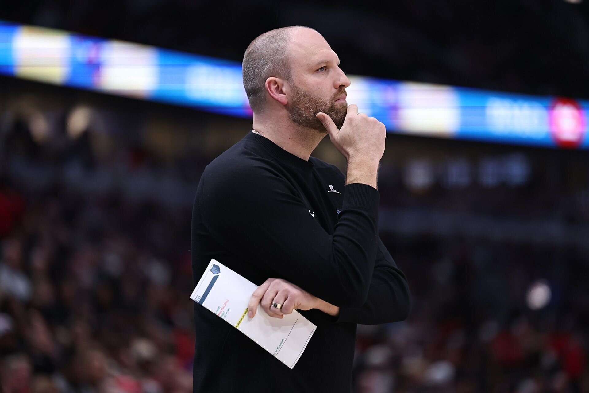 CHICAGO, ILLINOIS - NOVEMBER 23: Memphis Grizzlies head coach Taylor Jenkins watches on during a regular season NBA game between the Chicago Bulls and the Memphis Grizzlies at the United Center on November 23, 2024 in Chicago, Illinois.