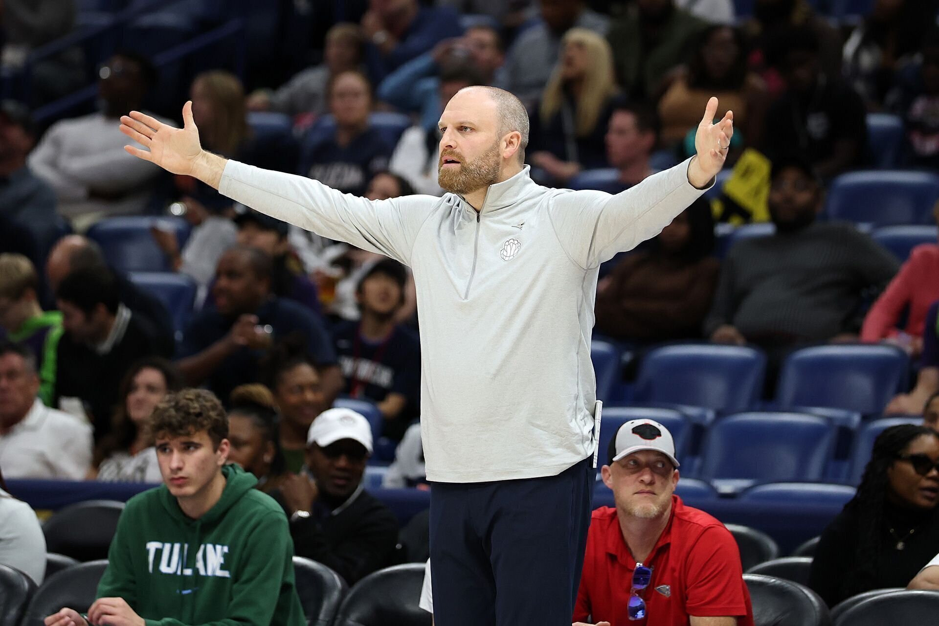 NEW ORLEANS, LOUISIANA - DECEMBER 27: Memphis Grizzlies head coach Taylor Jenkins looks on during the game against the New Orleans Pelicans at Smoothie King Center on December 27, 2024 in New Orleans, Louisiana.