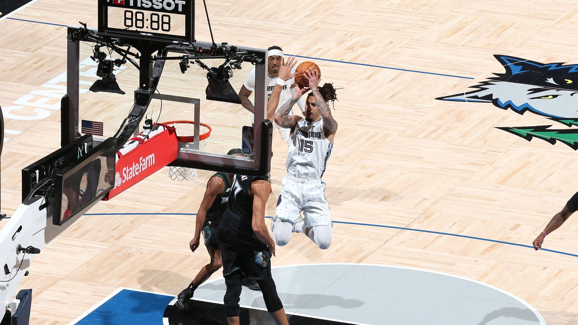 MINNEAPOLIS, MN - DECEMBER 17: Brandon Clarke #15 of the Memphis Grizzlies shoots the ball during the game against the Minnesota Timberwolves on December 17, 2025 at Target Center in Minneapolis, Minnesota.